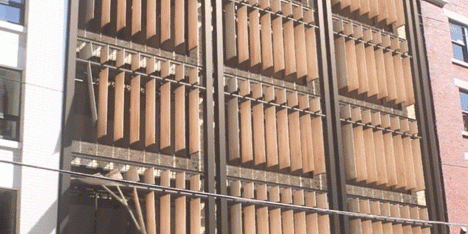 Kinetic louvres move in three dimensions to screen sunlight from any angle
