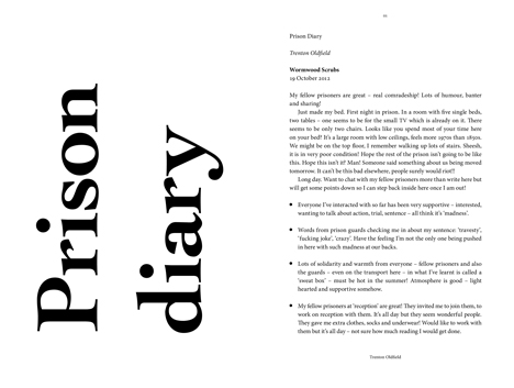 Competition: five copies of Trenton Oldfield's prison diary to be won
