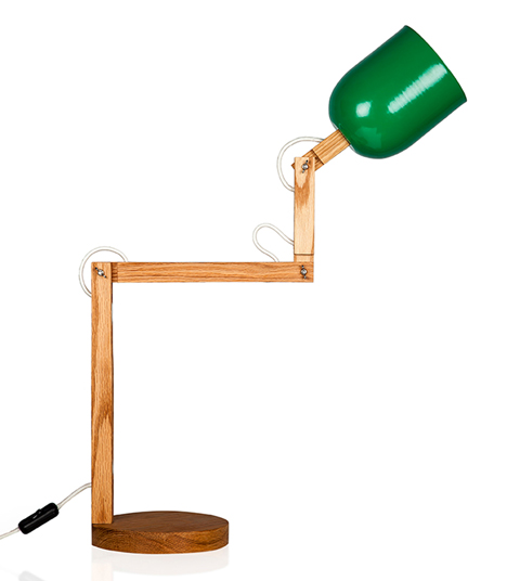 Haim Evgi crafts wooden balanced-arm TZAP lamps