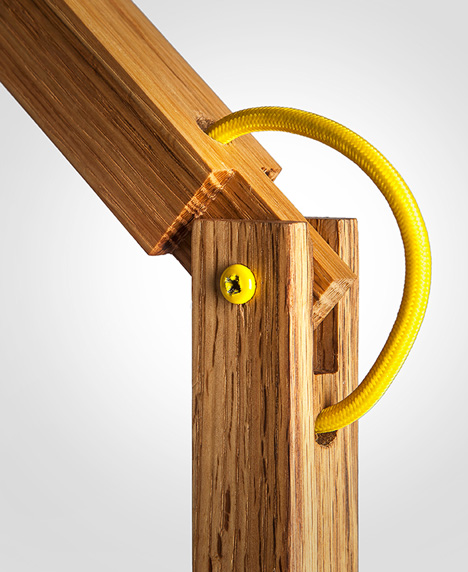 Haim Evgi crafts wooden balanced-arm TZAP lamps
