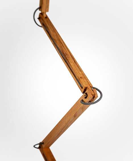 Haim Evgi crafts wooden balanced-arm TZAP lamps