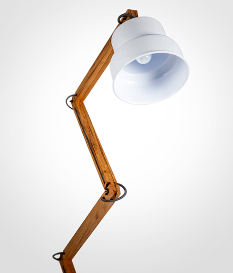 Haim Evgi crafts wooden balanced-arm TZAP lamps
