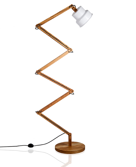 Haim Evgi crafts wooden balanced-arm TZAP lamps