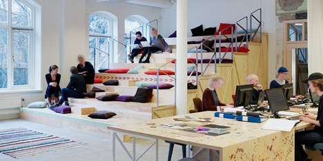 Former corset factory converted into office and events space by OkiDoki! Arkitekter