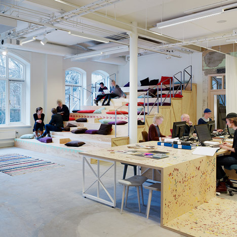 Former corset factory converted into office and events space by OkiDoki! Arkitekter