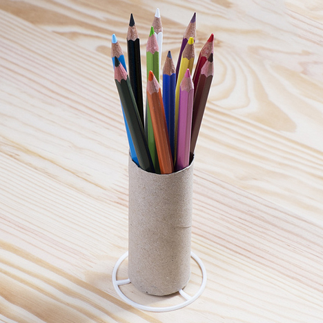 Toilet paper tube converted into 3D-printed pen holder by Aleksandar Dimitrov