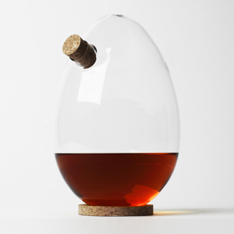 Sebastian Bergne says bottoms up with tilting egg-shaped decanter