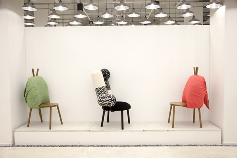 Three pieces by designer Gunjan Gupta on a ferrocement plinth