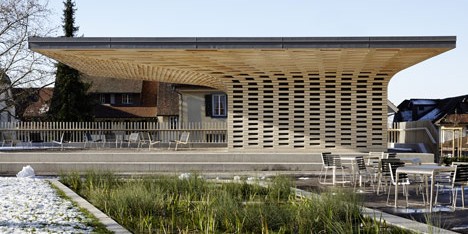 Wooden pavilion by Ramser Schmid Architekten built beside Swiss library