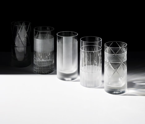 Scholten & Baijings cuts graphic patterns into glassware for J Hill's Standard
