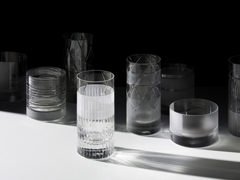 Scholten & Baijings cuts graphic patterns into glassware for J Hill's Standard