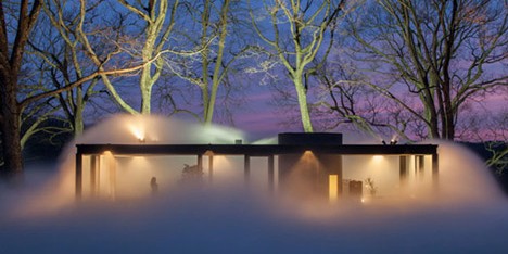 Veil by Fujiko Nakaya at the Glass House by Philip Johnson