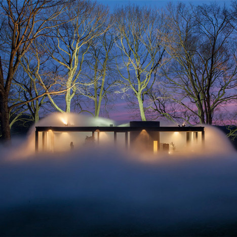 Veil by Fujiko Nakaya at the Glass House by Philip Johnson