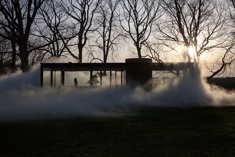 Veil by Fujiko Nakaya at the Glass House by Philip Johnson
