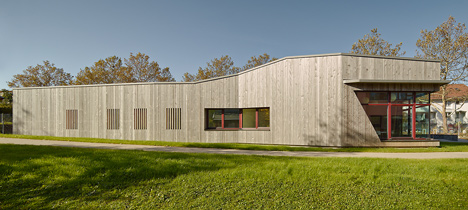 Timber clads interior and exterior of Mattes Sekiguchi's Kleinkindhaus nursery