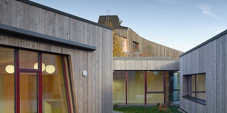 Timber clads interior and exterior of Mattes Sekiguchi's Kleinkindhaus nursery