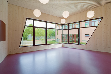 Timber clads interior and exterior of Mattes Sekiguchi's Kleinkindhaus nursery