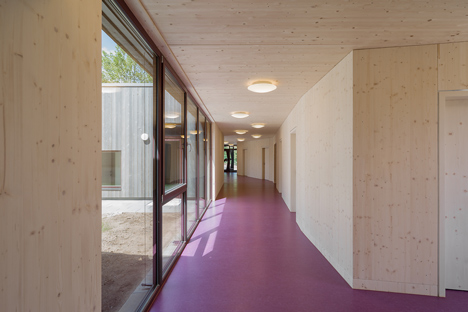 Timber clads interior and exterior of Mattes Sekiguchi's Kleinkindhaus nursery