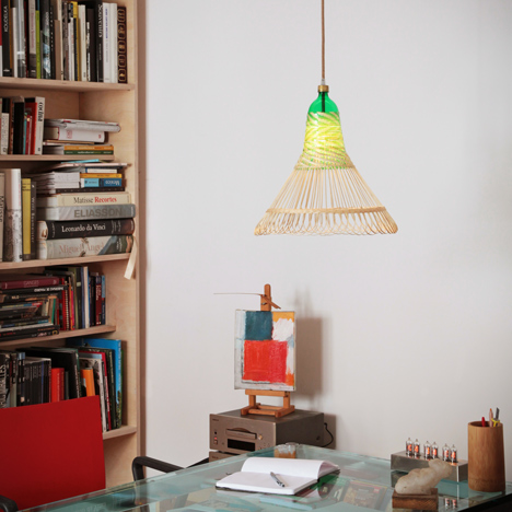 Woven plastic bottle Pet lamps by Alvaro Catalan de Ocon