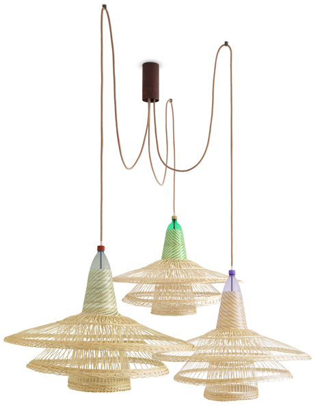 Woven plastic bottle Pet lamps by Alvaro Catalan de Ocon