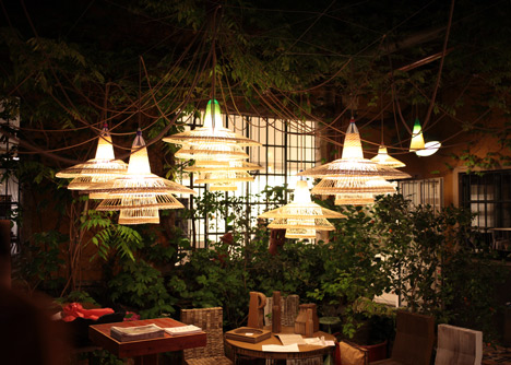 Woven plastic bottle Pet lamps by Alvaro Catalan de Ocon