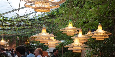 Woven plastic bottle Pet lamps by Alvaro Catalan de Ocon