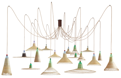 Woven plastic bottle Pet lamps by Alvaro Catalan de Ocon