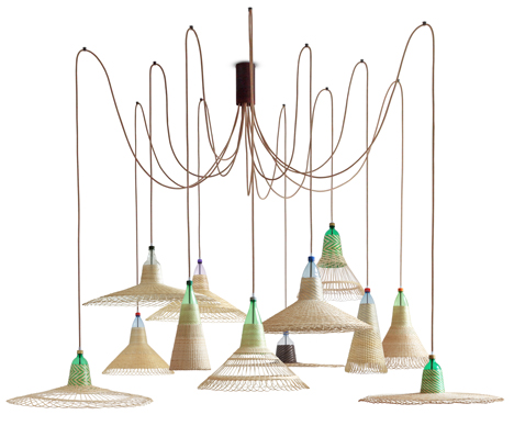 Woven plastic bottle Pet lamps by Alvaro Catalan de Ocon