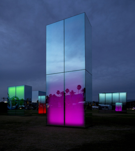 Reflection Field by Phillip K Smith III is an installation of glowing neon mirrors for Coachella