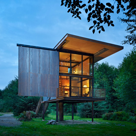 Tom Kundig creates “virtually indestructible” steel cabin on stilts