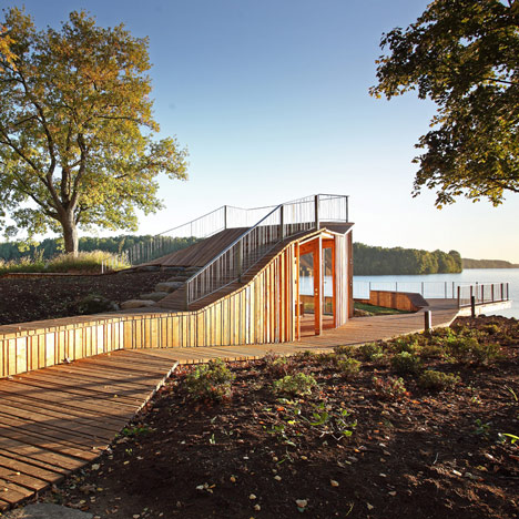 Wooden viewing platform looks out over Latvia’s River Daugava