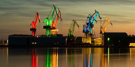 Croatian designer creates giant light show by illuminating shipyard cranes