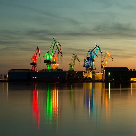 Croatian designer creates giant light show by illuminating shipyard cranes