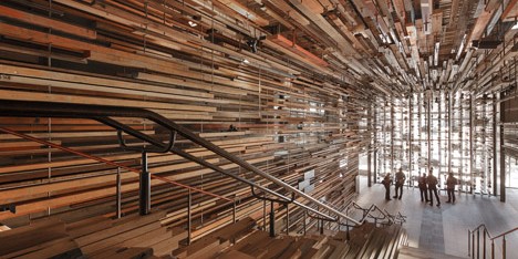 March Studio adds thousands of timber planks  to staircase of Canberra’s Hotel Hotel