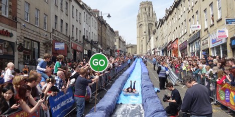 Luke Jerram transforms Bristols Park Street into 90-metre water slide
