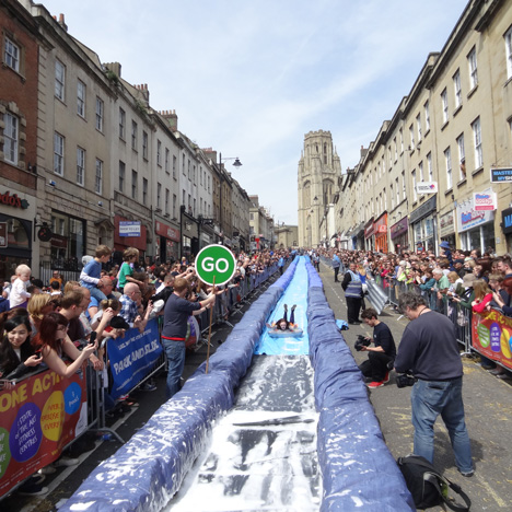 Luke Jerram transforms Bristols Park Street into 90-metre water slide