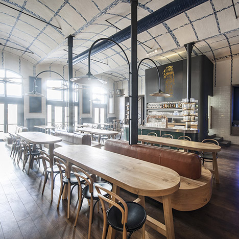IO Studio references Czech porcelain inside modern beer hall for Radegast