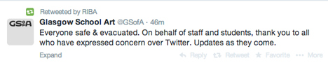 Glasgow School of Art twitter update