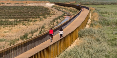 Riverside park by Topiaris Landscape Architecture features a boardwalk and a bird observatory