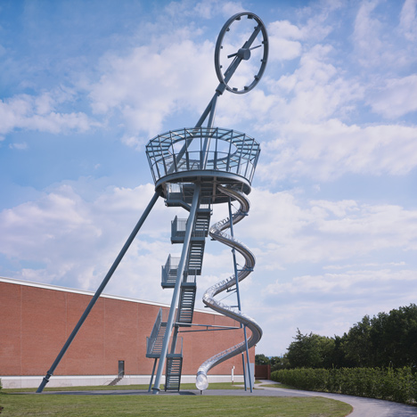 Carsten Höller builds a tower with a slide at the Vitra campus