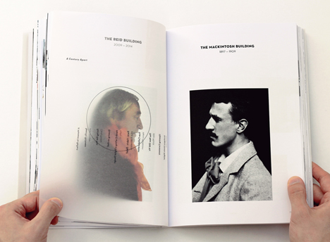 The book's middle pages contains a comparison of the Reid and Mackintosh buildings The book's middle pages contains a comparison of the Reid and Mackintosh buildings