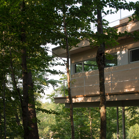 Atelier Pierre Thibault’s Le Grand Plateau house is raised on stilts above a forest floor