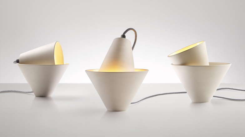 Two ceramic cones form Mia table lamp by Federica Bubani