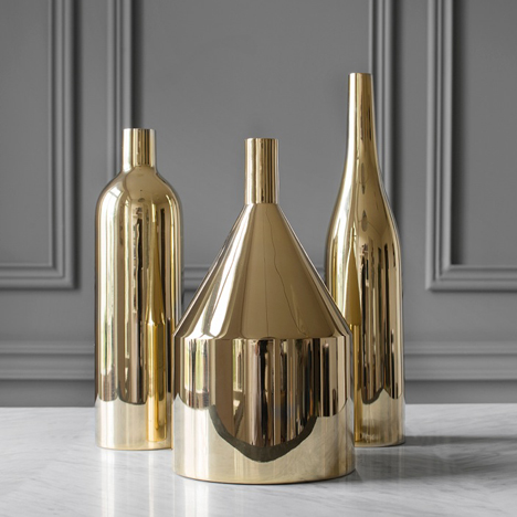 Via Fondazza brass vases by Paolo Dell’Elce are modelled on still life paintings
