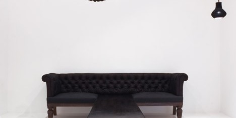 JamesPlumb repurposes antique Burnished Indigo fabric for lampshades and sofa upholstery