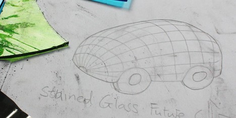 Behind the scenes with Dominic Wilcox making his “stained-glass driverless car”