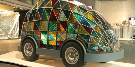 Stained Glass Driverless Sleeper Car of the Future by Dominic Wilcox at Dezeen and Mini Frontiers exhibition