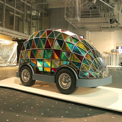 Stained Glass Driverless Sleeper Car of the Future by Dominic Wilcox at Dezeen and Mini Frontiers exhibition