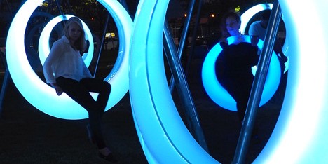 Höweler + Yoon Architecture installs a glow-in-the-dark swing set in Boston