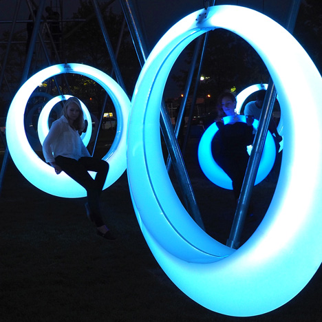 Höweler + Yoon Architecture installs a glow-in-the-dark swing set in Boston